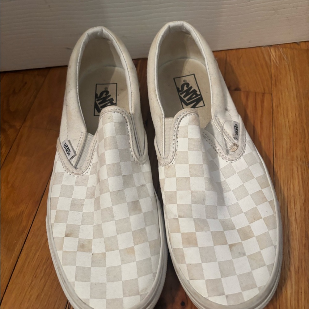 Vans Men's White and Gray Checkered Slip-On Sneakers - Picture 2 of 5
